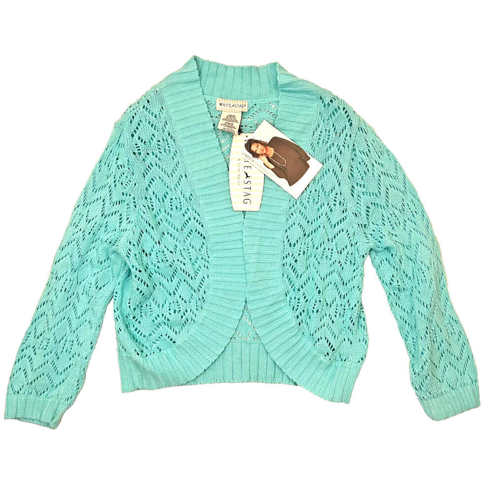 White Stag Sweater Women's Size M 8-10 Robin Blue Crochet - NWT